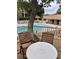 Outdoor patio overlooking a pool with a table and chairs, perfect for relaxing and enjoying the outdoors at 9501 Shore Dr. # 323, Myrtle Beach, SC 29572