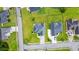 An aerial view showcases the neighborhood's neat rows of homes with well-kept lawns and tree-lined streets at 1304 Marley St., Conway, SC 29527