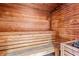 Relaxing wooden sauna with traditional design and bench seating at 1605 S Ocean Blvd. # 1403, Myrtle Beach, SC 29577