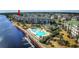Stunning aerial view of condos, pool, and waterfront amenities at 2180 Waterview Dr. # 738, North Myrtle Beach, SC 29582