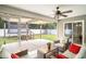 Relaxing screened patio with stylish seating, a ceiling fan, and a view of the backyard, creating a cozy outdoor space at 276 Avery Dr., Myrtle Beach, SC 29588