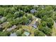 Aerial view showcasing home, fenced yard, mature trees, and a backyard pool at 412 Middleton Dr., Pawleys Island, SC 29585
