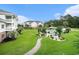 Exterior shot showcasing a lush green lawn and a well-maintained swimming pool area at 4868 Dahlia Ct. # 202, Myrtle Beach, SC 29577