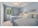 Light blue bedroom features two twin beds, window with view and carpeted floors at 520 13Th Ave. N, Surfside Beach, SC 29575