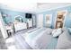 Serene bedroom with en suite bath featuring soothing blue walls, walk in closet and neutral accents at 1150 Waterway Dr., Myrtle Beach, SC 29572