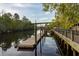 Scenic view of a wooden dock along a calm river with a bridge in the background at 1429 Nokota Dr., Conway, SC 29526