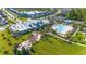 Aerial view of the community clubhouse, pool, and surrounding residences at 2199 Birchwood Circle, Myrtle Beach, SC 29577