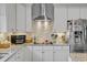 Close up on kitchen features including white cabinets, a stainless steel range hood, and backsplash at 2336 Tidewatch Way, North Myrtle Beach, SC 29582