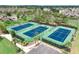 Overhead view features well-maintained tennis courts surrounded by landscaped grounds at 417 S Dunes Dr., Pawleys Island, SC 29585