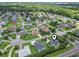 Broad aerial view of a neighborhood, highlighting a pinpointed home nestled among tree-lined streets at 4197 Friendfield Trace, Little River, SC 29566
