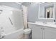 Clean, well-maintained bathroom with a tub/shower combination and white vanity at 5905 South Kings Hwy. # A337, Myrtle Beach, SC 29575