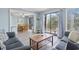 Inviting living room open to a dining area, balcony and blue walls for a coastal feel at 5905 South Kings Hwy. # A337, Myrtle Beach, SC 29575