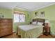 Bright bedroom with green walls and colorful decor and a comfortable full bed at 101 W First St. # A2, Ocean Isle Beach, NC 28469