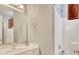 This bathroom features a single sink vanity, a mirror, towel racks, and a shower/tub combo at 105 Spring Creek Dr. # C, Myrtle Beach, SC 29588