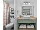 Bathroom featuring a granite countertop, contemporary sink, and a shower with decorative curtain at 2001 S Ocean Blvd. # 1405, Myrtle Beach, SC 29577