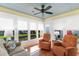Bright sunroom featuring comfortable seating and multiple windows with views of the water at 9466 Old Palmetto Dr., Murrells Inlet, SC 29576