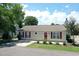 Charming one-story home featuring a red door, shutters, and nicely landscaped front yard at 950 Tiffany Ln., North Myrtle Beach, SC 29582