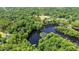 An aerial view of a house surrounded by lush green trees and a river with a dock at 1032 Chelsey Circle, Conway, SC 29526
