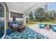 Relaxing screened porch with seating and view of backyard patio at 204 Kinross Ct., Little River, SC 29566