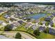 Stunning aerial view of a community with houses surrounding a serene lake with a water feature at 264 Switchgrass Loop, Little River, SC 29566
