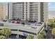 Elevated view of the parking garage at the Windemere condo with ample parking and beach access at 523 S Ocean Blvd. # 305, North Myrtle Beach, SC 29582