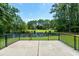 Large patio with black railings overlooking a tranquil pond and well-manicured lawn at 6576 Pebble Beach Crescent, Myrtle Beach, SC 29588