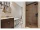 Functional bathroom features a tiled shower, vanity, and neutral finishes at 903 N Park St. Ext., Mullins, SC 29574