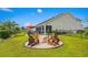 Landscaped backyard featuring a fire pit area and patio for outdoor entertaining with lush green grass at 908 Ashbourn Ct., Murrells Inlet, SC 29576