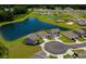 Picturesque aerial shot of homes nestled around a tranquil pond, surrounded by verdant lawns at 326 Picnic Basket Pl., Longs, SC 29568