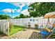 This backyard features a patio area, a white picket fence, and lush green grass for outdoor enjoyment at 3602 Magnolia St. # 3602, Myrtle Beach, SC 29577