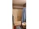 Standard bathroom design with shower and blue curtain at 4719 Cobblestone Dr. # C4, Myrtle Beach, SC 29575