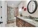 Bathroom featuring granite countertops, tile floors, and a shower and tub at 487 Trestle Way, Conway, SC 29526