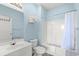 Bright bathroom with a white sink vanity, toilet, and shower/tub combo at 5801 Oyster Catcher Dr. # 431, North Myrtle Beach, SC 29582