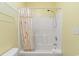 Bathroom shower stall with towel rack and decorative shower curtain at 5801 Oyster Catcher Dr. # 431, North Myrtle Beach, SC 29582