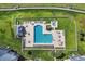 Overhead shot of a refreshing pool area with lounge chairs and manicured green spaces at 605 Waterway Village Blvd. # 31A, Myrtle Beach, SC 29579