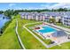 Inviting community pool area surrounded by manicured lawns and modern lounge chairs at 605 Waterway Village Blvd. # 31A, Myrtle Beach, SC 29579