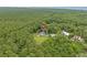 Aerial view of a home nestled in a forest with a long driveway, manicured lawn and neighboring properties at 100 Brookgreen Trace Pl., Pawleys Island, SC 29585