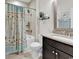 This bathroom offers a shower/tub combo and updated vanity at 1314 Prescott Circle, Myrtle Beach, SC 29577