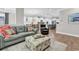 Open-concept living room featuring modern decor, hardwood floors and comfortable seating with a view to the kitchen at 1314 Prescott Circle, Myrtle Beach, SC 29577