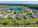Aerial view of a beautiful planned community featuring a lake, green spaces, and well-maintained homes at 219 Blackpepper Loop, Little River, SC 29566