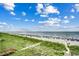 Expansive view of a beach with people, umbrellas, and green space, leading to the ocean at 2450 Marsh Glen Dr. # 112, North Myrtle Beach, SC 29582