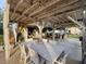 Enjoy this covered outdoor patio with beautiful wood beams, spacious dining area, and outdoor living furniture at 404 29Th Ave. N, North Myrtle Beach, SC 29582