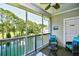 Relaxing screened porch with seating, ceiling fan and views of the pond and greenery at 5825 Catalina Dr. # 833, North Myrtle Beach, SC 29582