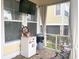 Cozy screened porch featuring a mini-fridge, a TV, and an outdoor view at 821 Falkirk St., Myrtle Beach, SC 29579