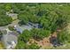 Aerial view showcasing a home's roof and a community with lush greenery and nearby parking at 907 Tidewater Dr., North Myrtle Beach, SC 29582