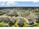 Drone's eye view of residential area and a pond with green grass and beautiful clouds overhead at 1128 Sennema Circle, Myrtle Beach, SC 29588