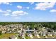 Aerial shot looking down on a charming neighborhood surrounded by lush trees with a pond at 1128 Sennema Circle, Myrtle Beach, SC 29588