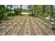 Community garden with rows of planted beds surrounded by trees at 1239 Maxwell Dr., Little River, SC 29566