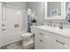 Neutral bathroom with a tub, shower, white vanity and marble countertops at 1428 Lanterns Rest Rd. # 1428, Myrtle Beach, SC 29579
