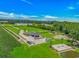 Aerial view of a well-maintained property featuring a house, multiple outbuildings, and mature landscaping at 15810 County Line Rd., Andrews, SC 29510